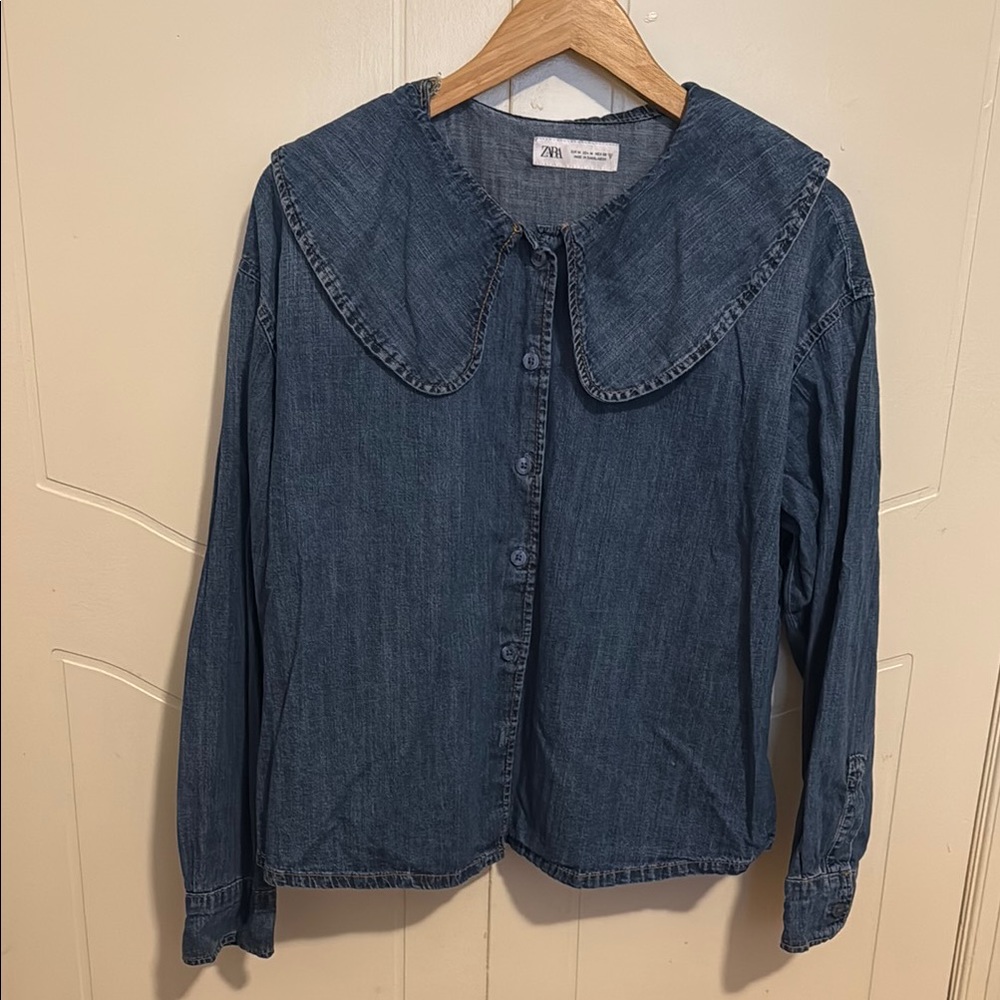 Zara Denim Button-Up blouse